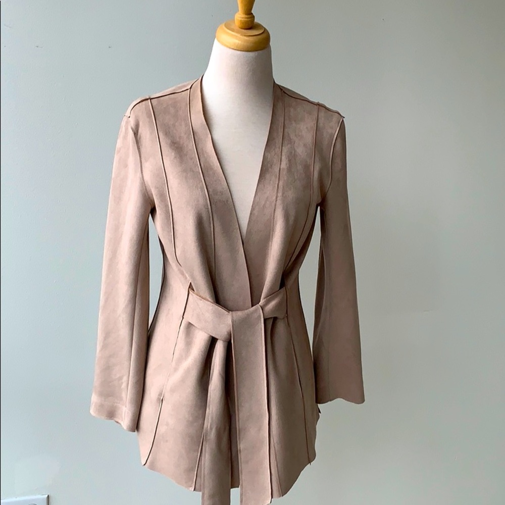 Faux Suede Jacket, Belted, Business Casual, Dressy